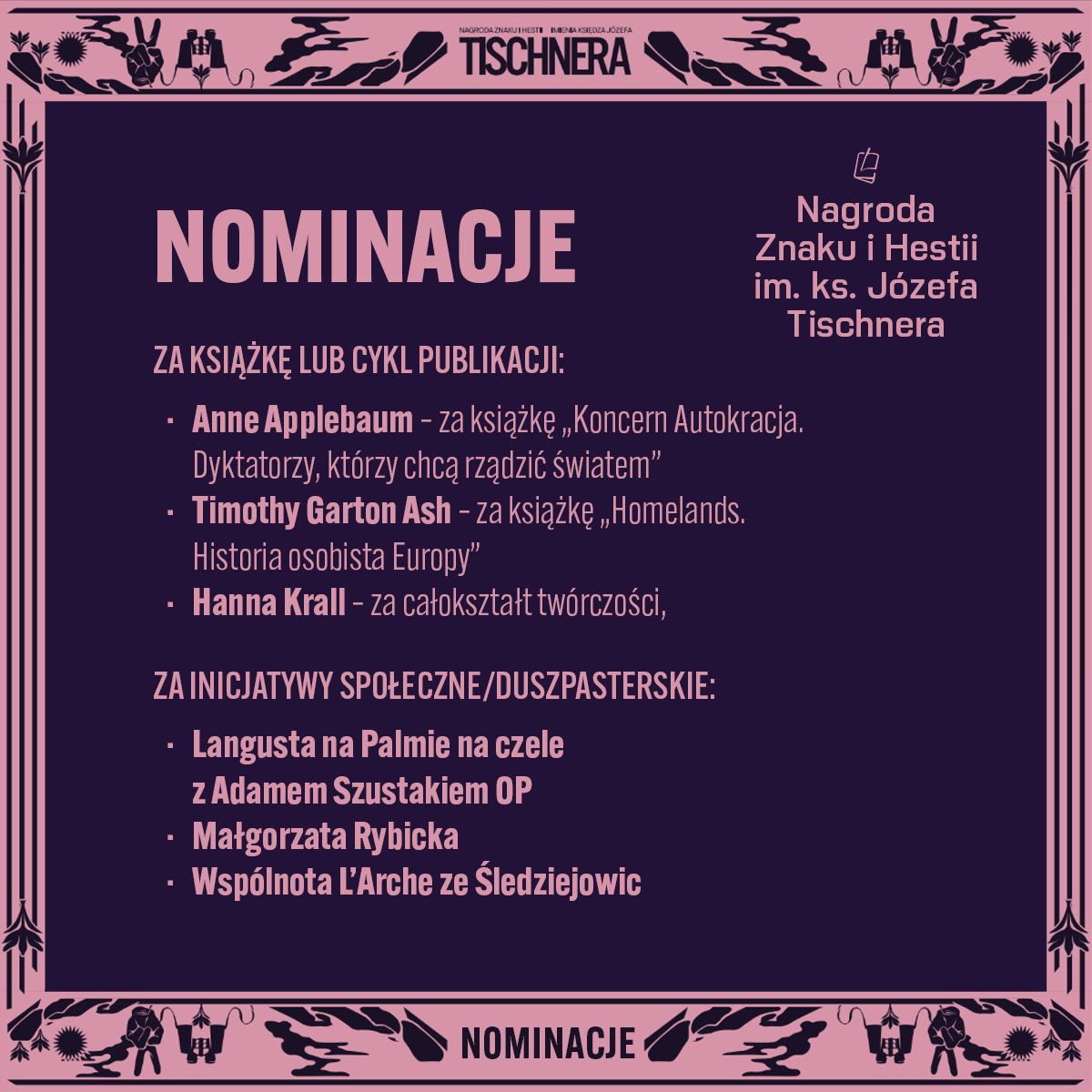Znamy już nominowanych do Nagrody Znaku i Hestii im. ks. Józefa Tischnera 2025